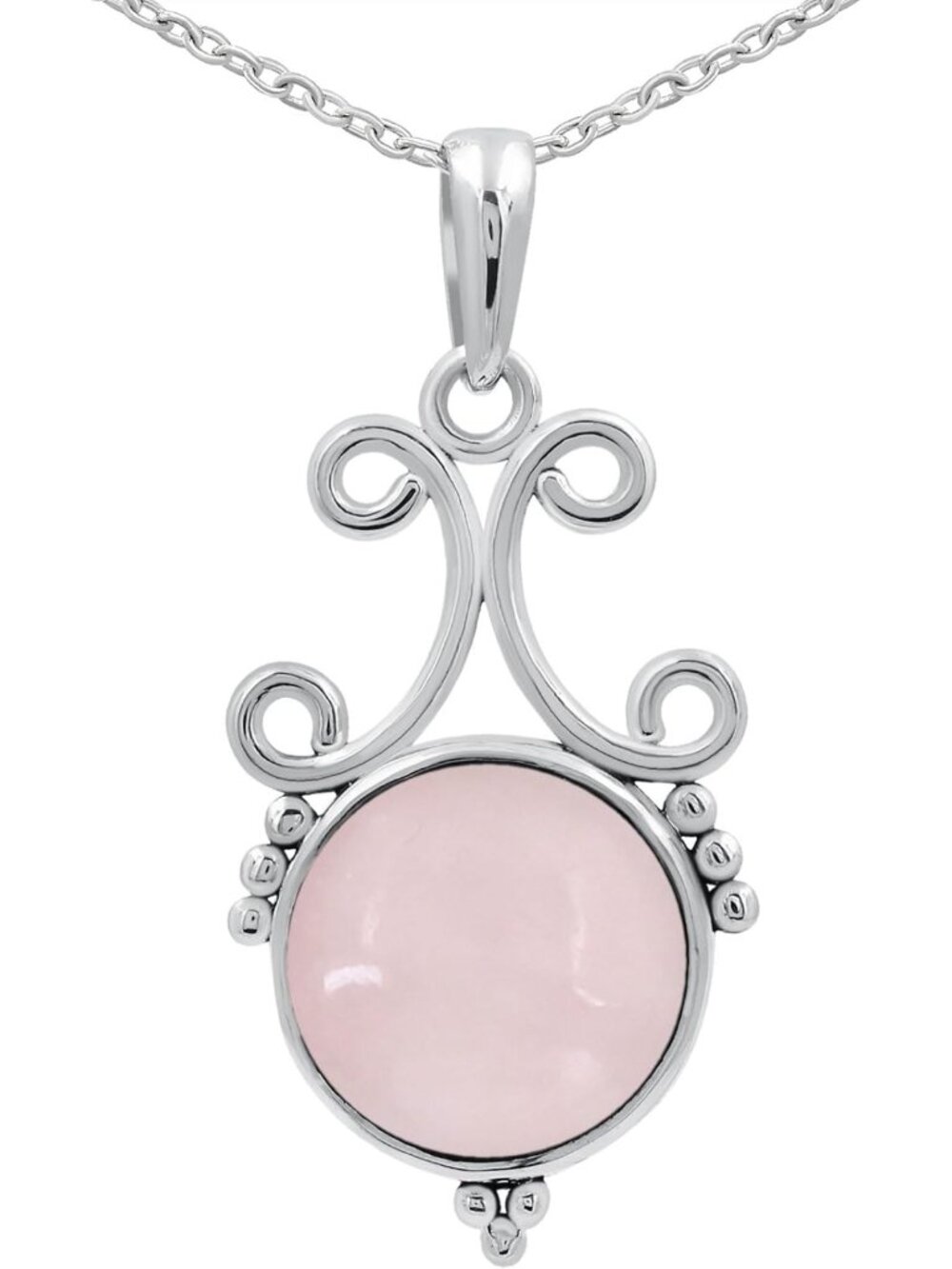 Natural Round Gemstone Pendant Necklace, 925 Sterling Silver, Elegant Gift for